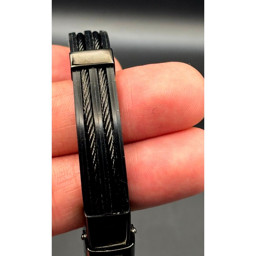 Blackjack BJB251B Men's Black Silicone Stainless Steel Bangle ID Bracelet NWT - Picture 11 of 17